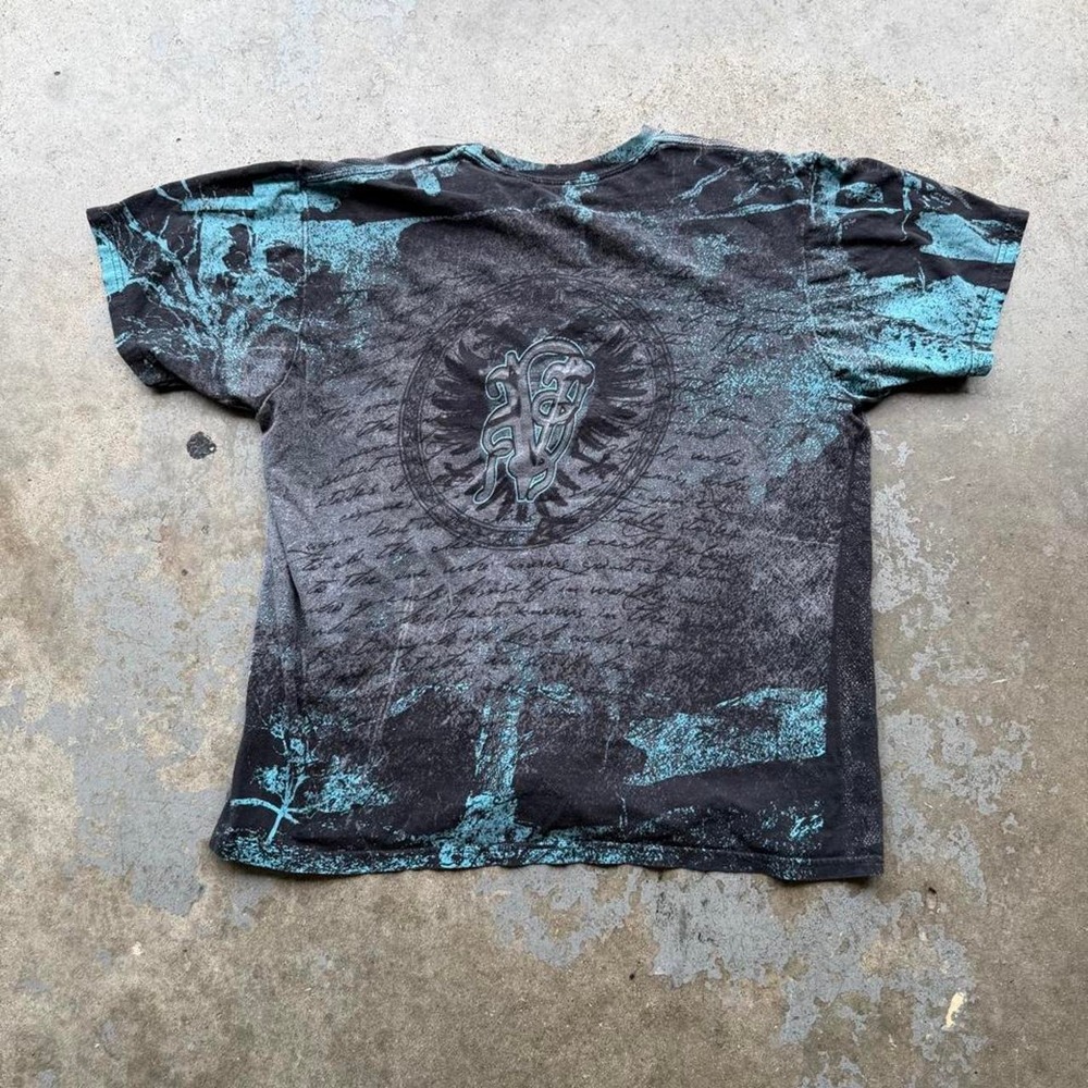 Y2K Affliction style aop grunge emo t shirt size L